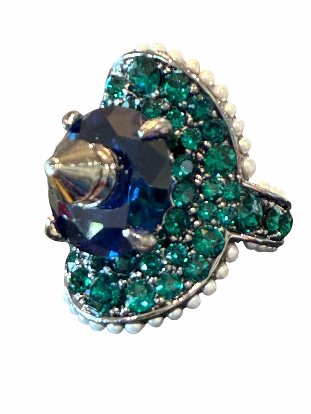 Gucci Green Pavé and Blue Center Gem Ring with Pearl Trim - Picture 4 of 12